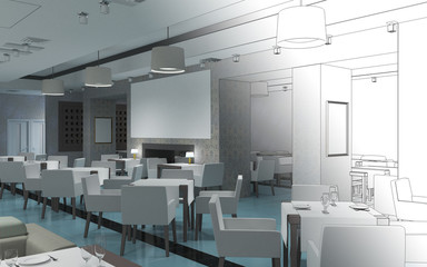 restaurant, interior visualization, 3D illustration