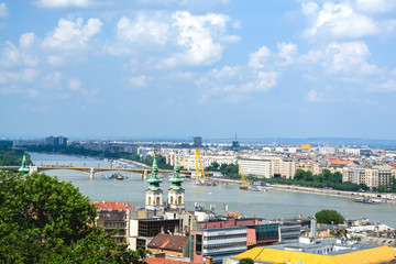 12.06.2019. Budapest, Hungary. Beautiful view of  historical part of the city, of old buildings and sights, river and coast, of transport.