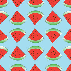 Seamless vector pattern with watermelon on blue background. summer fruit background illustration