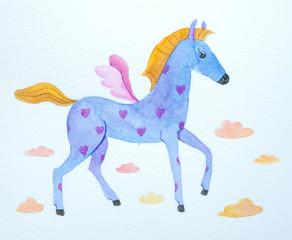 Horse sketch paper, pegasus in the clouds