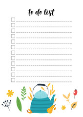 Organizer and note paper, printable pages. To do list. Concept of autumn time.