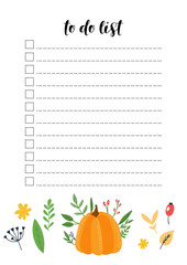 Organizer and note paper, printable pages. To do list. Concept of autumn time.