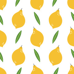 Seamless pattern with lemons and leaves.Vector design for wrapping paper, textile. .