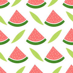 Seamless pattern with watermelons and leaves.Vector design for wrapping paper, textile.