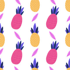Summer seamless pattern with pineapples. Vector design for wrapping paper, textile.
