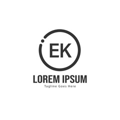 Initial EK logo template with modern frame. Minimalist EK letter logo vector illustration