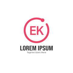 Initial EK logo template with modern frame. Minimalist EK letter logo vector illustration