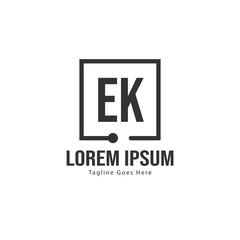 Initial EK logo template with modern frame. Minimalist EK letter logo vector illustration