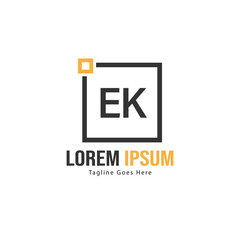 Initial EK logo template with modern frame. Minimalist EK letter logo vector illustration
