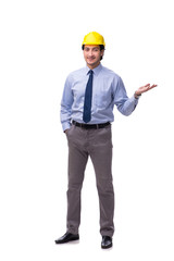 Young male architect isolated on white 