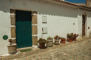 Humble house with flower pots at Evoramonte