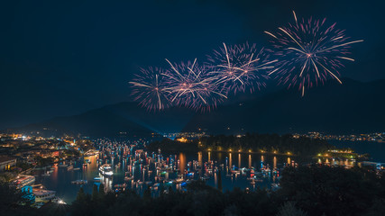 Fireworks for the San Giovanni Festival in Ossuccio and Tremezzo on Lake Como, Italy