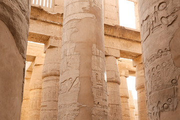 Columns in Hypostyle Hall of Karnak Temple, Luxor, Egypt