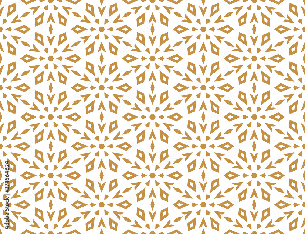 Aufkleber Abstract geometric pattern with lines, snowflakes. A seamless vector background. White and gold texture. Graphic modern pattern