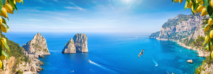 Panoramic collage with attractions of Capri Island, Italy