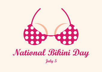 National Bikini Day vector. Pink Polka Dot Bikini vector. Swimsuit vector icon. National Bikini Day Poster, July 5