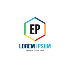 Initial EP logo template with modern frame. Minimalist EP letter logo vector illustration