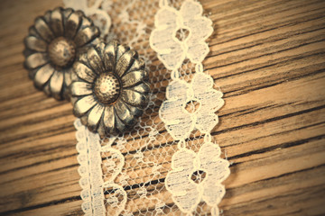 vintage button and lace tape