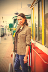 Obraz premium woman on the background of the train