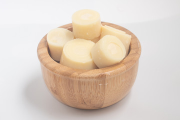 Sliced Palm Heart in a bowl. Top view