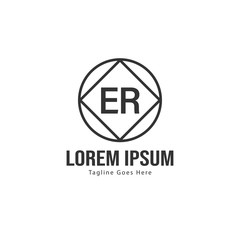 Initial ER logo template with modern frame. Minimalist ER letter logo vector illustration