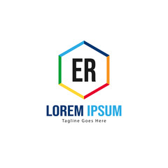 Initial ER logo template with modern frame. Minimalist ER letter logo vector illustration