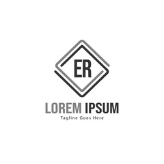 Initial ER logo template with modern frame. Minimalist ER letter logo vector illustration