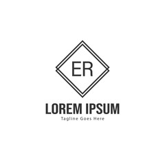 Initial ER logo template with modern frame. Minimalist ER letter logo vector illustration
