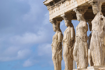 Caryatid statues in Erechtheion, Parthenon temple, Acropolis hill - obrazy, fototapety, plakaty
