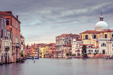Venice in summer evening, Italy. Panorama of the famous Grand Canal, main street of Venice....