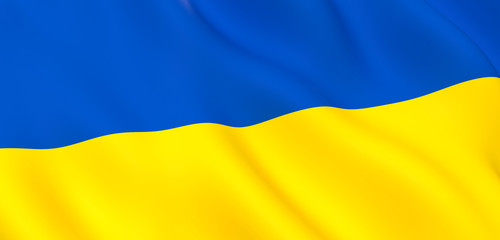 National Fabric Wave Closeup Flag of Ukraine Waving in the Wind. 3d rendering illustration.