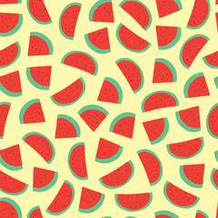 Watermelon seamless pattern design on yellow background. summer illustration