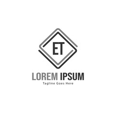 Initial ET logo template with modern frame. Minimalist ET letter logo vector illustration