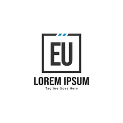 Obraz premium Initial EU logo template with modern frame. Minimalist EU letter logo vector illustration