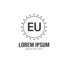 Initial EU logo template with modern frame. Minimalist EU letter logo vector illustration