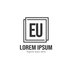 Initial EU logo template with modern frame. Minimalist EU letter logo vector illustration