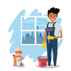 Cleaner with cleaning products housekeeping service