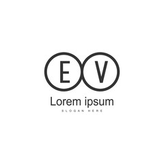 Initial EV logo template with modern frame. Minimalist EV letter logo vector illustration