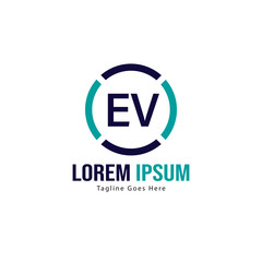 Initial EV logo template with modern frame. Minimalist EV letter logo vector illustration