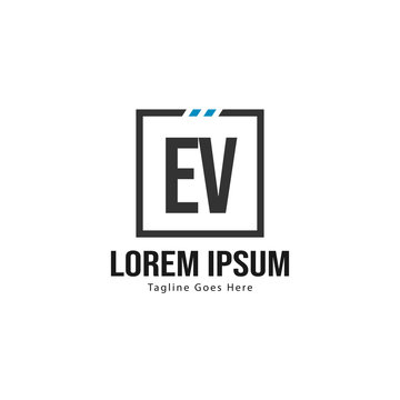 Initial EV logo template with modern frame. Minimalist EV letter logo vector illustration