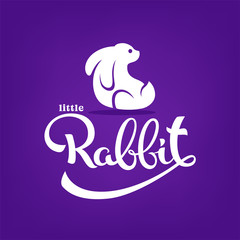 Little Rabbit, vector silhouette, small cute bunny with lettering composition for your logo, label, sticker