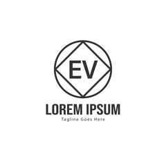 Initial EV logo template with modern frame. Minimalist EV letter logo vector illustration