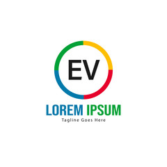 Initial EV logo template with modern frame. Minimalist EV letter logo vector illustration