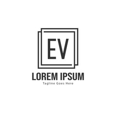 Initial EV logo template with modern frame. Minimalist EV letter logo vector illustration