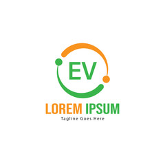 Initial EV logo template with modern frame. Minimalist EV letter logo vector illustration
