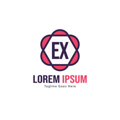 Initial EX logo template with modern frame. Minimalist EX letter logo vector illustration