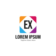 Initial EX logo template with modern frame. Minimalist EX letter logo vector illustration