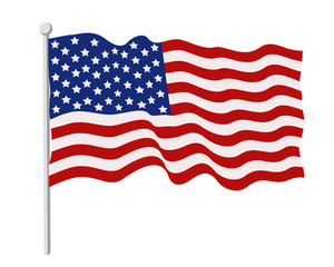 Flag of America is developing in the wind, on a white background. Independence day USA