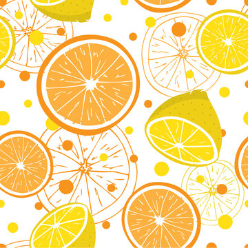 Seamless leamon and orange fruits pattern design