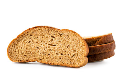 Pieces of gray bread close-up on a white. Isolated